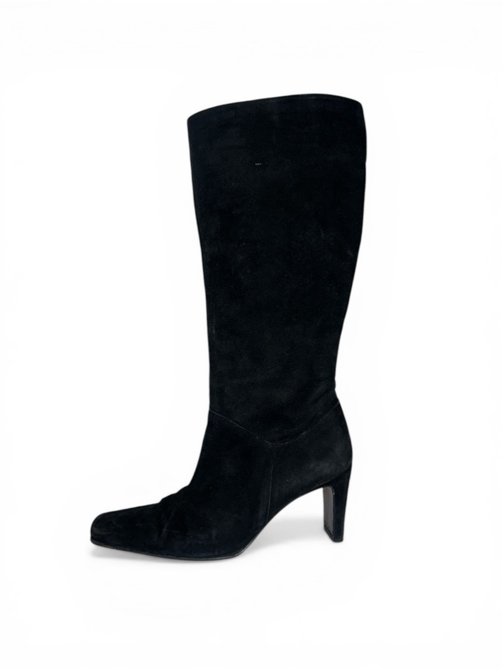Vintage Y2K Looky Sky Black Suede Square Toe Tall Heel Boot